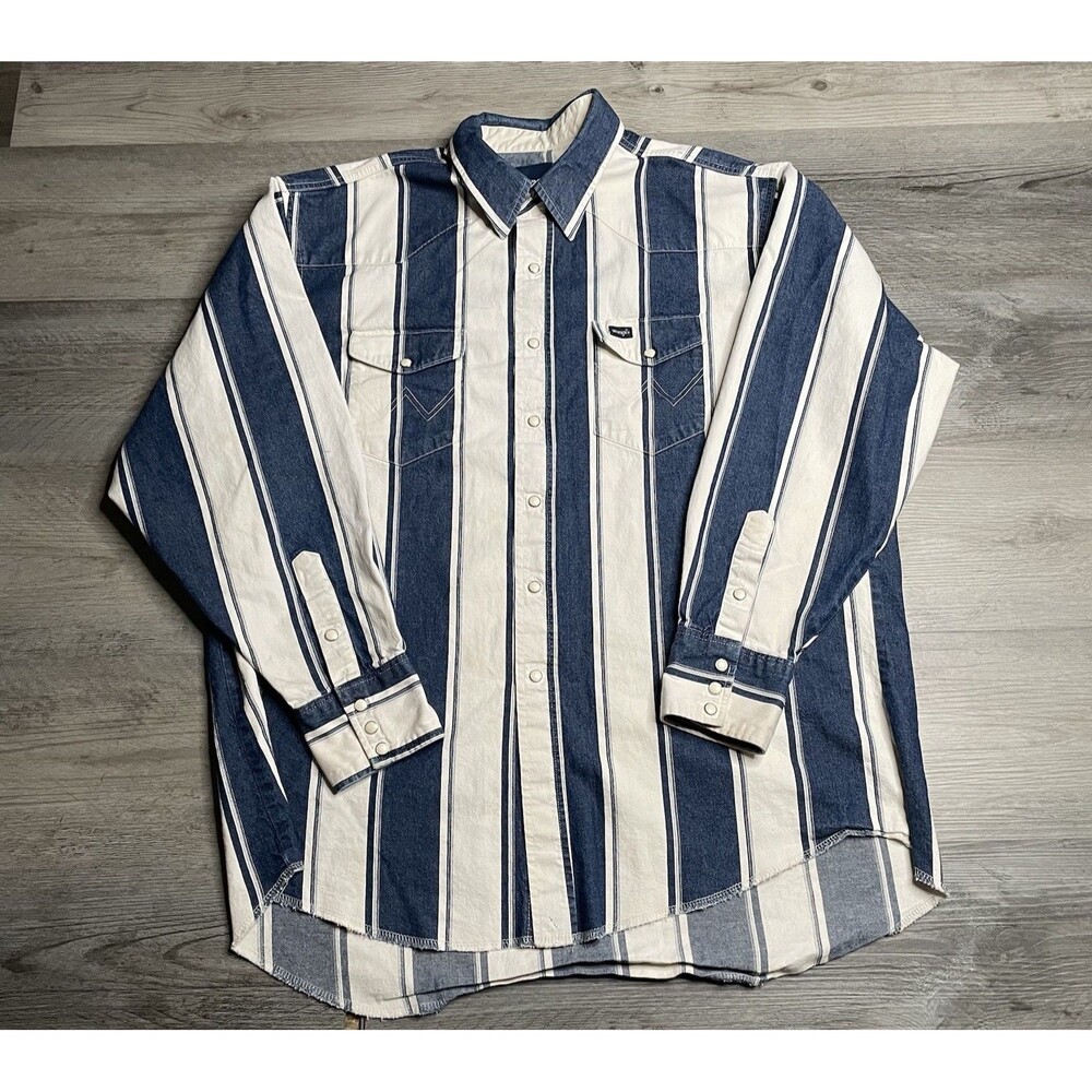 VTG Wrangler Brushpopper Striped Western Pearl Snap Shirt Mens XXL